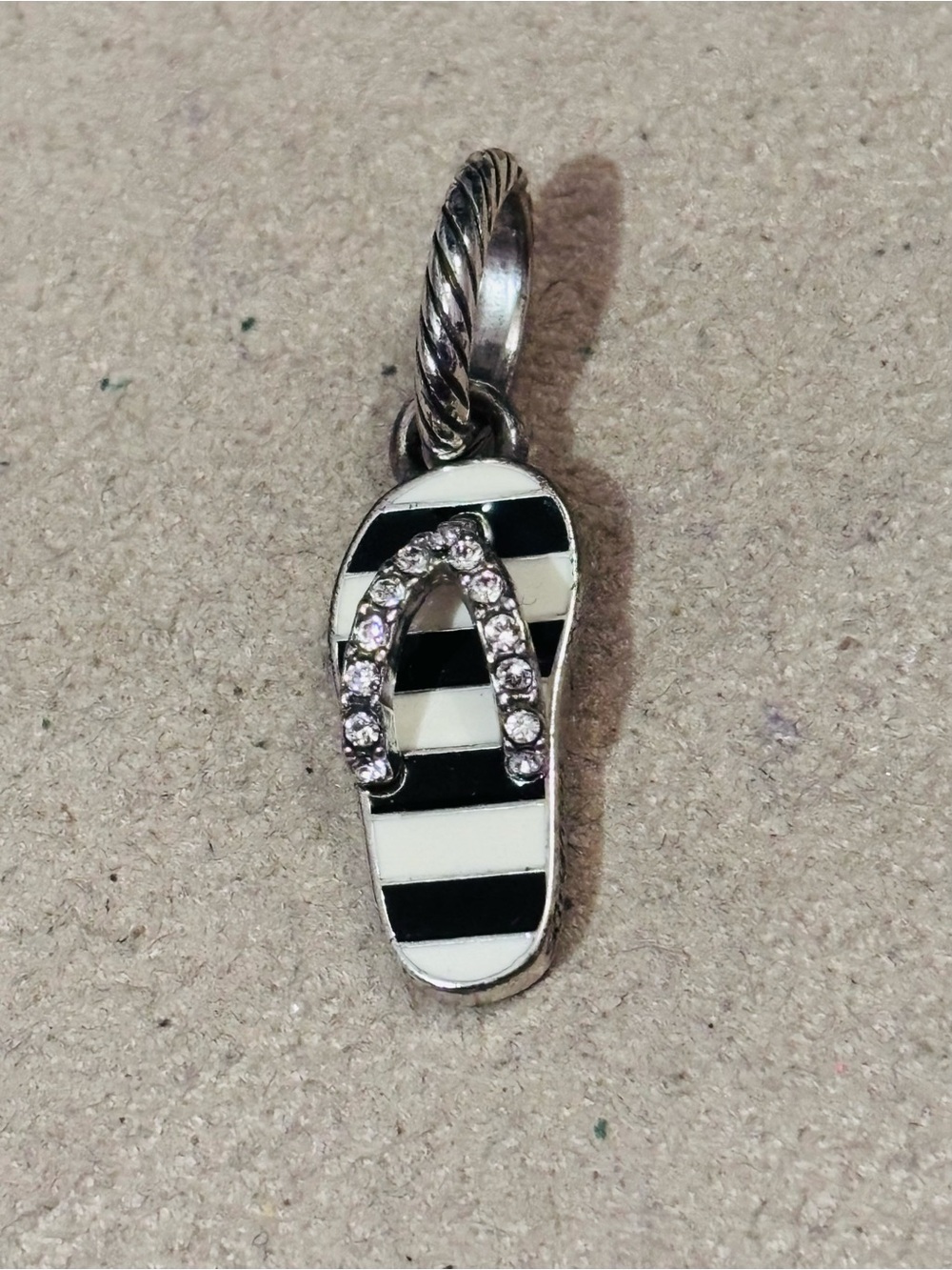 🆕Listing! Brighton Flip Flop Charm Black & white enamel stripes Crystals Retired